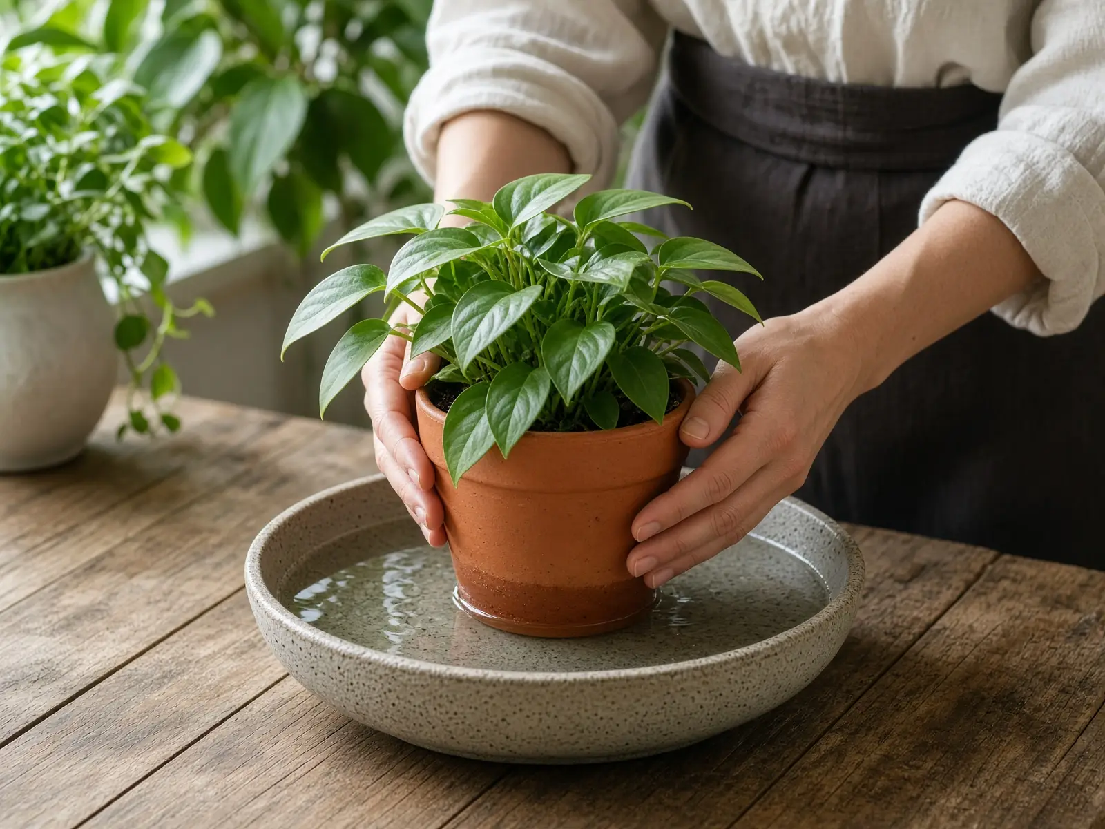 Let the soil dry for fungus gnat control